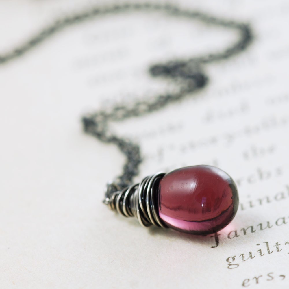 Purple Quartz Necklace Wrapped in Sterling Silver, Gemstone Pendant Necklace, Handmade - aubepine