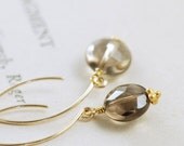 Mocha Brown Gemstone Earrings, Gold Dangle Earrings, Smoky Quartz