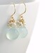 Seafoam Chalcedony Seed Pearl Earrings, Handmade Gold Dangle Earrings with Pearl Clusters, aubepine