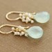 Seafoam Chalcedony Seed Pearl Earrings, Handmade Gold Dangle Earrings with Pearl Clusters, aubepine