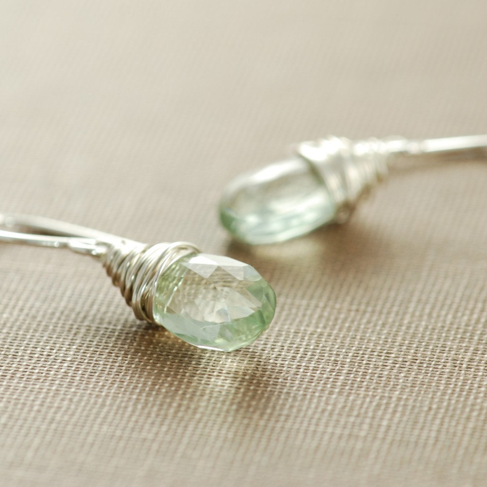 Green Amethyst Earrings Sterling Silver, February Birthstone Earrings, Gemstone Dangle Earrings, aubepine