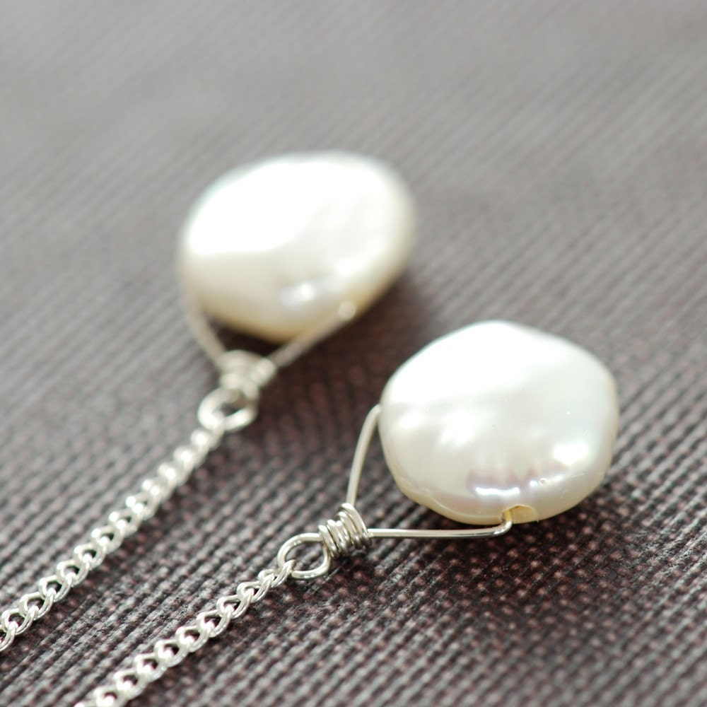 Dangly Pearl Earrings Sterling Silver Topaz Handmade, June Birthstone Earrings, aubepine