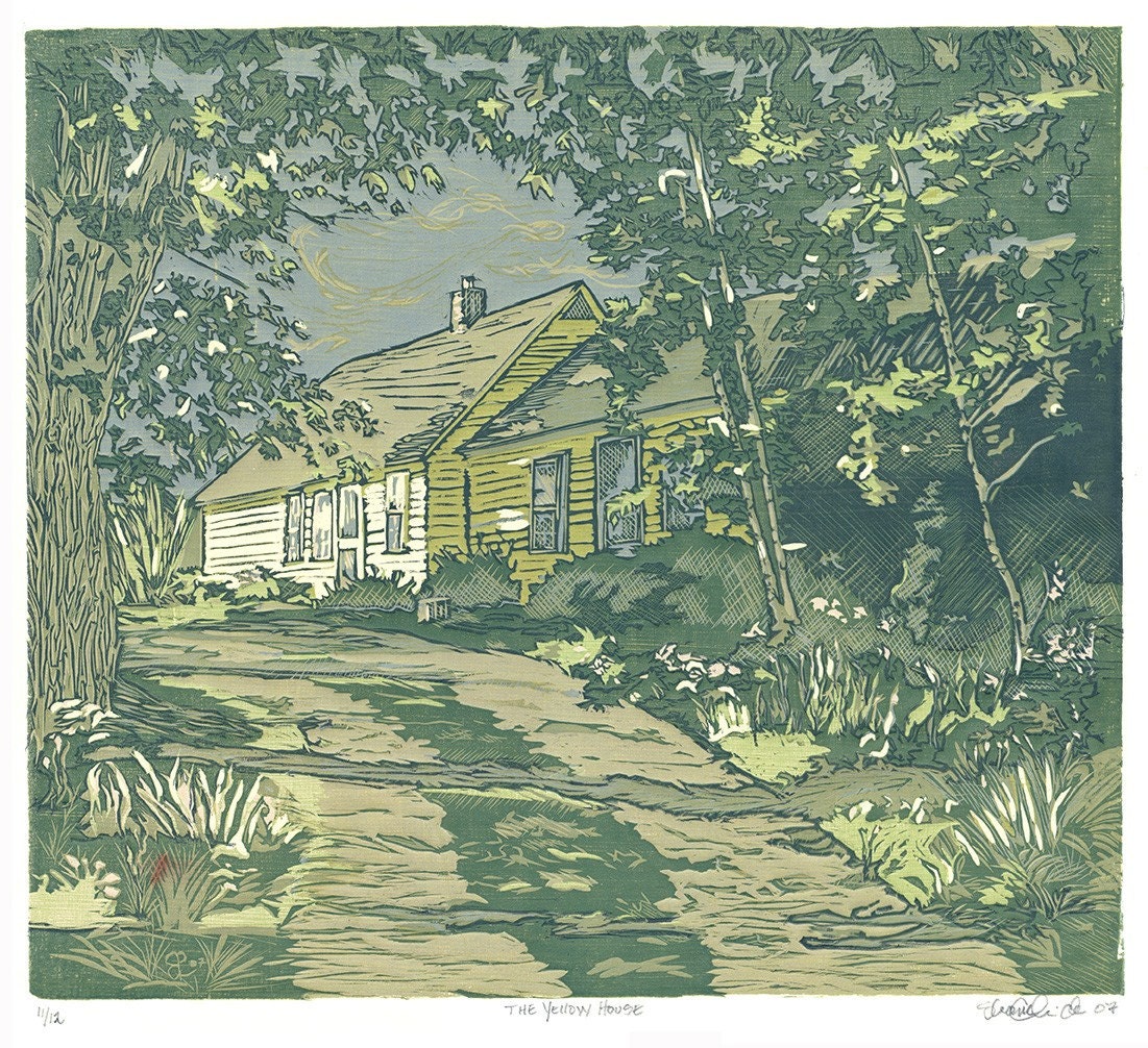 Yellow House (multi-color reduction woodcut)