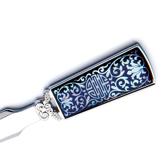 Mother of Pearl Arabesque Flower Design Metal Knife Sword Letter Opener