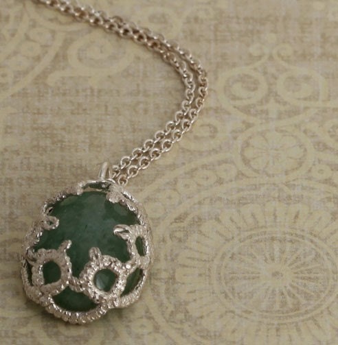 Lace Covered Aventurine Stone Sterling Silver Necklace