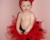 Ladybug Infant Baby, Toddler or girls TUTU and layered boutique hair bow