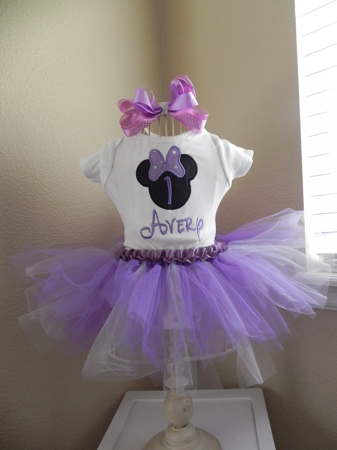 Mouse Birthday Tutu Outfit lavender with Skirt, Great for Minnie 1st 2nd 3rd Birthday