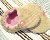 tan baby girl shoes soft soled 'Sidney'  ... Newborn to 24 months... made to order in Robert Kaufman CORDUROY ... by birdy boots on Etsy