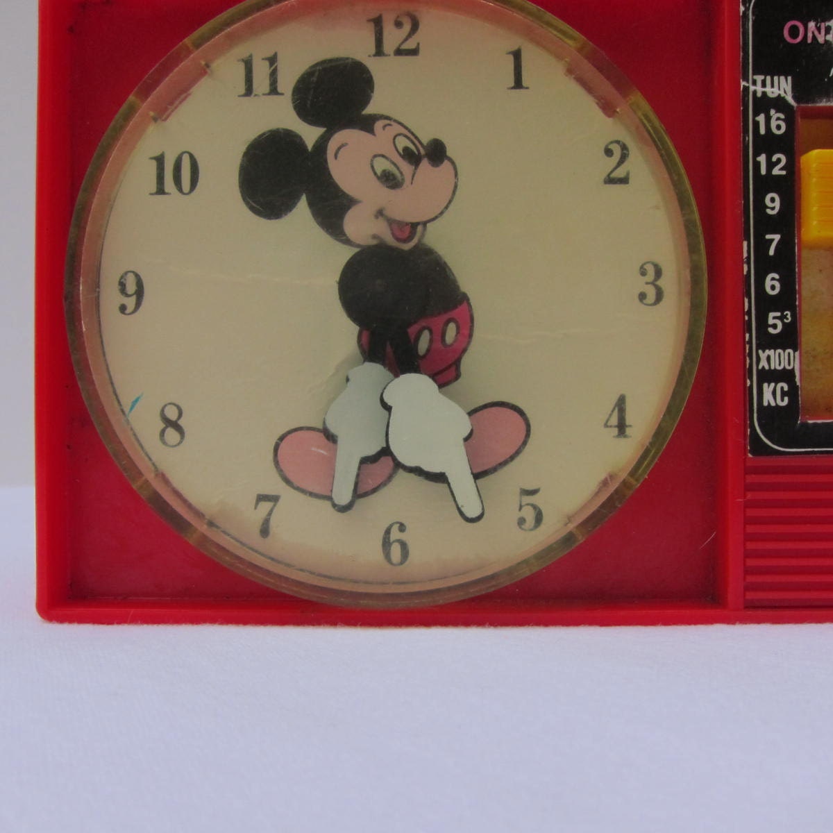 Vintage Toy Mickey Mouse Clock Radio 1960s Red Yellow Clock With Hands