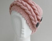 Free SHIPPING Pink  Wool  Hat Beanie  with Dark Gray  Button Christmas gift For Her