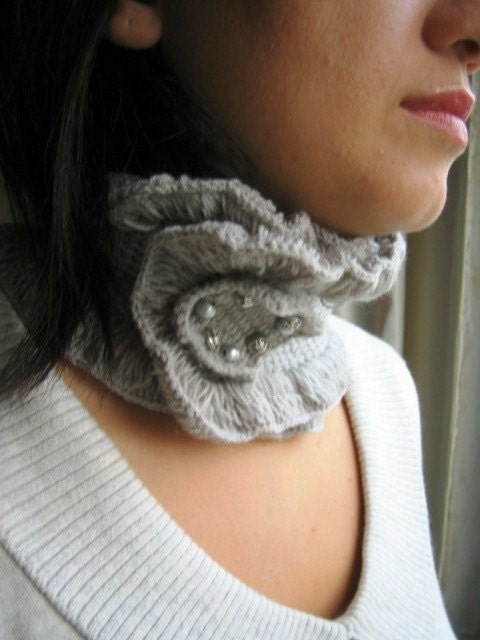 Free SHIPPING Grey Neckwarmer Collar Scarf   gift for women girls Mothers day Gift Under50  for Her for Mom for Your Lady Gift Under 50