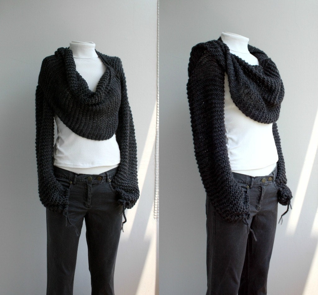 FREE Shipping Long Sleeve Charcoal Bolero Scarf Shawl Neckwarmer Mothers Day Gift Under 100 for Women for her
