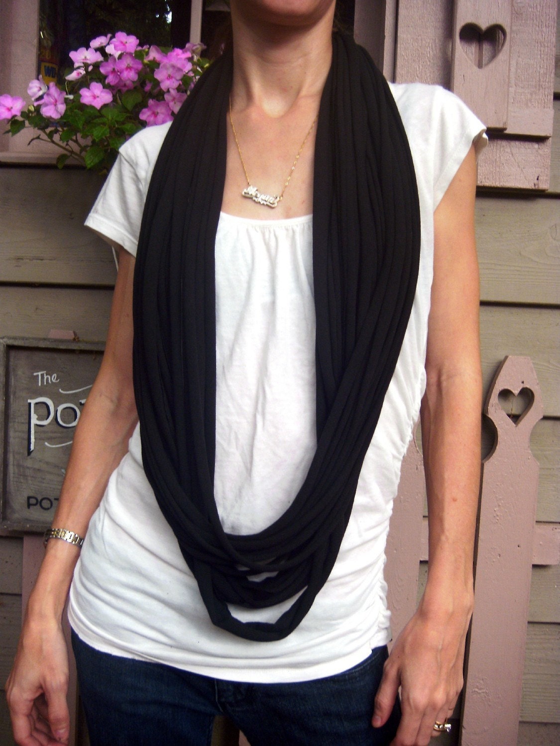 Jersey Tee Circle Scarf - Black