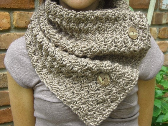 Cowl Neckwarmer Scarf in Cocoa with Buttons