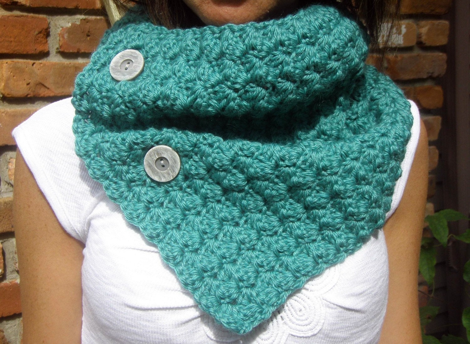 Button Up Cowl Neckwarmer Scarf in Teal - Bamboo Wool Blend