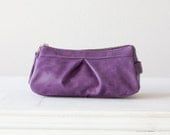 Purple leather makeup bag , cosmetics case