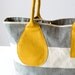 Shoulder bag , stripe tote , stripe purse in grey and offwhite with Yellow leather - Kallisto bag