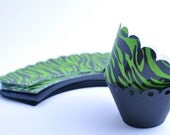 Green and Black Zebra Print - 24 Cupcake Wrappers