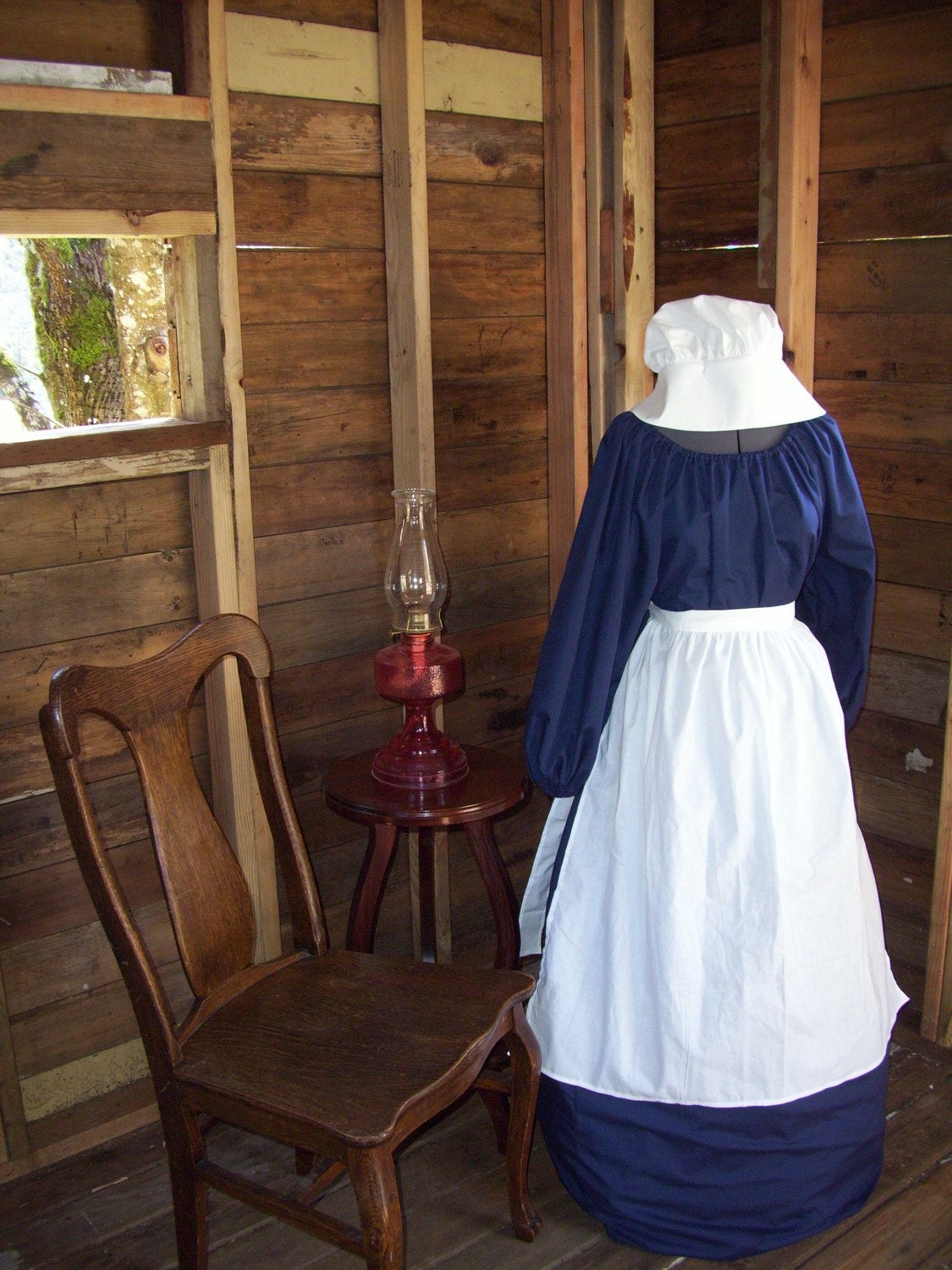Pioneer Prairie Colonial Dress Costume Civil War Navy Dress With Bonnet and Apron