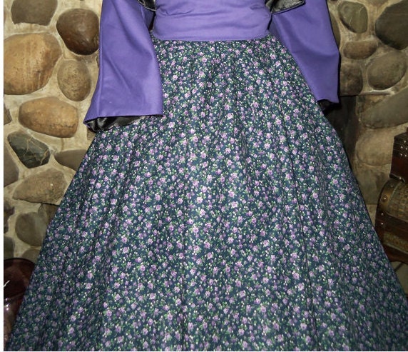 Girls or Womens Civil War, Victorian, Reenactment Skirt With Sash Purple Floral, One Size Fits Most