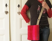 HIPSTER bag raspberry pink red corduroy velvet patchwork with adjustable strap