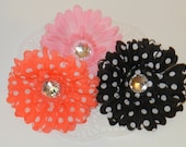 Set of 3 Spring Daisy Clips-Pink Peach Black