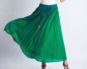 Green chiffon maxi skirt (0126)