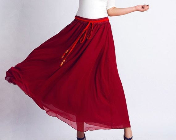 Dark red chiffon maxi dress (0127)