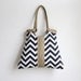 Shoulder Bag Purse Navy blue-white chevron tote bag with jute Winter Fashion