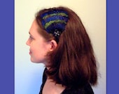 Womens Blue and green feather headband hairband feather hair accessory with jewel