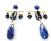 Blue Gemstone Earrings -  high end, lapis, black onyx, gold, designer jewelry, statement earrings, exotic jewelry