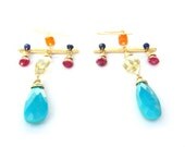 Multicolor Gemstone Ancient Cross Earrings