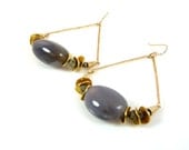 Teardrop Earrings- Large grey quartz, pyrite, gold, Fall Fashion, Exotic Jewelry, Designer Jewelry, Statement earrings