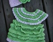 Crochet Newborn Ruffle Dress and matching hat