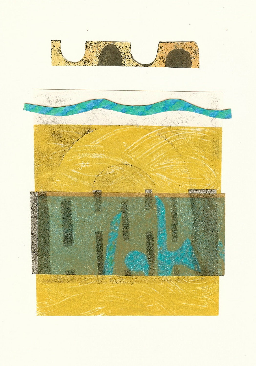 Contemporary Original Yellow and Turquoise Collage