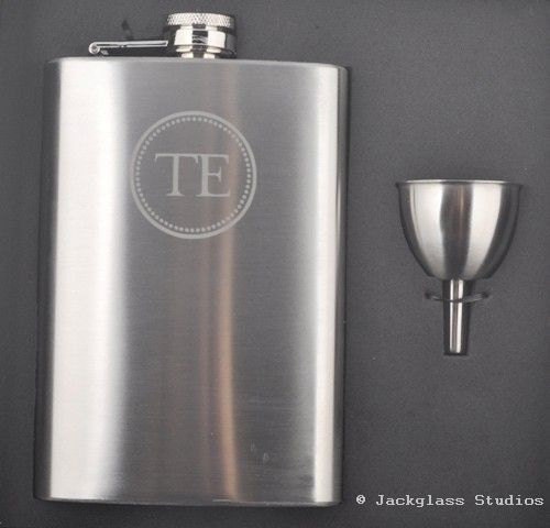 Custom Etched Seal Monogram Flask with Funnel for Groom, Groomsman, Father of the Bride, Wedding Favor by Jackglass on Etsy