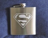 Etched Flask Superman 6oz Stainless Steel Flask  by Jackglass on Etsy
