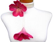 Sheer Felted Pink Flowers Necklace, Felt Necklace