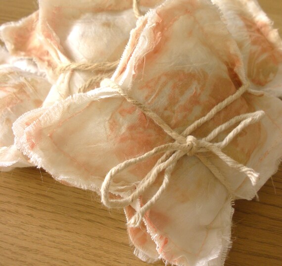 Set of Two Naturally Dyed Peach Dream Printed Lavender Bags, Gift Wrapped Pillows, Wedding Favours - lissionetsy