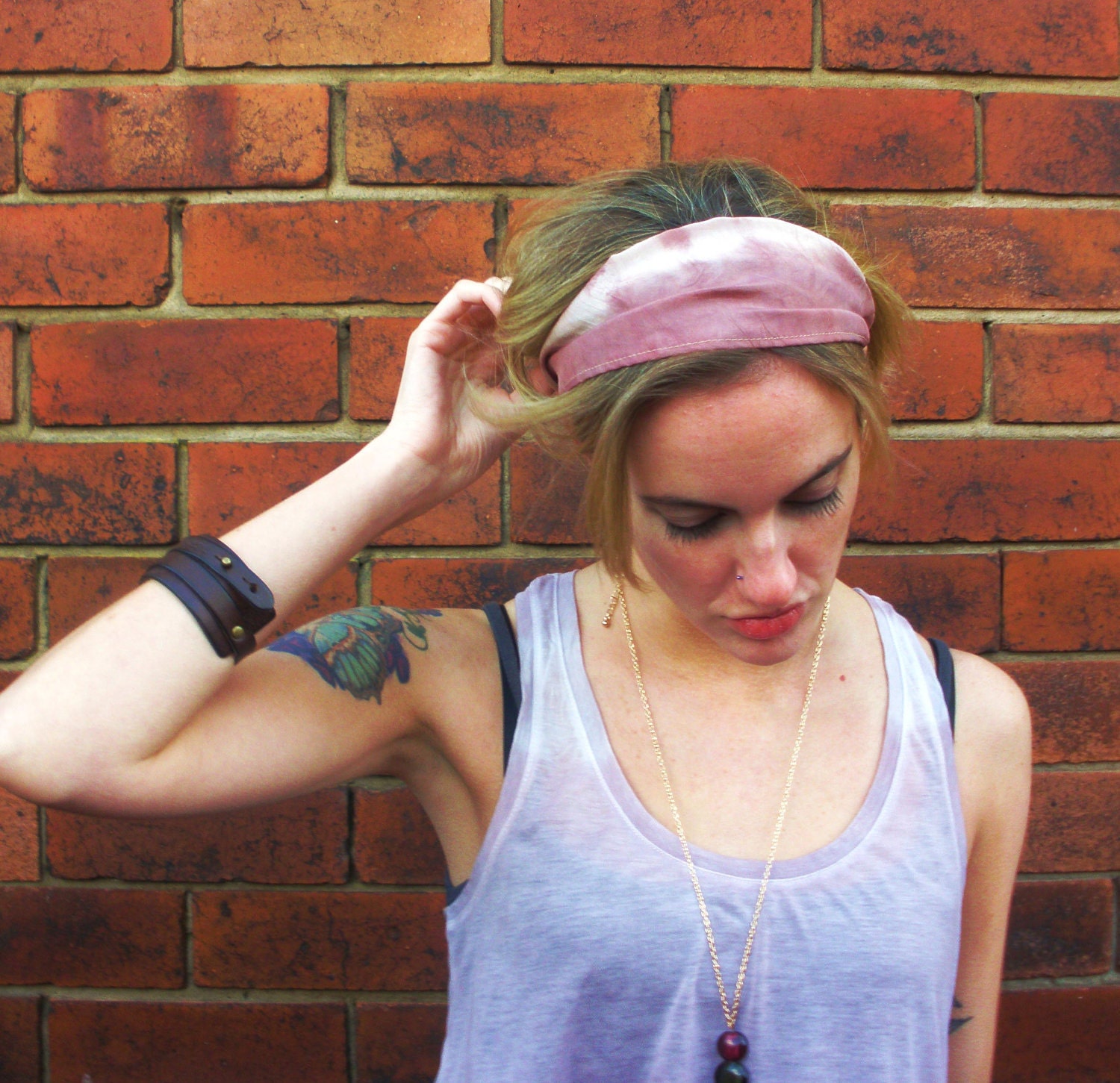 Mulled Rose Pink Silk Headband - Womens Organic Spring Summer Beach Accessory - Naturally Dyed