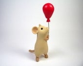 Little Tan Mouse with Red Balloon Sculpture Ornament