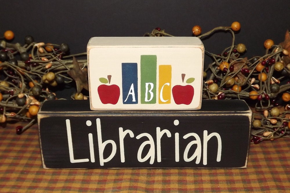 School Librarian primitive wood blocks