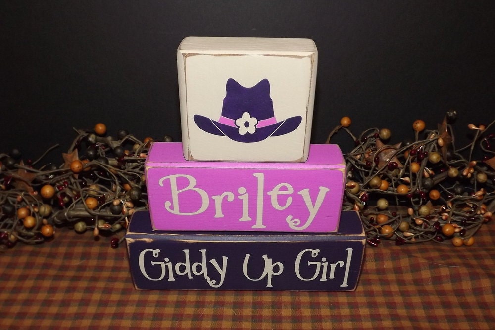 Giddy Up Girl custom personalized horse primitive wood blocks