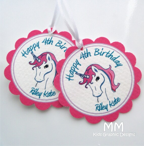 40 Thank You 2inch circle Tags with scalloped edges - Unicorn Theme - Birthday - Baby Shower - Baptism - Thank You - Personalized Il_570xn