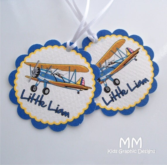 40 Thank You 2inch circle Tags with scalloped edges - Birthday - Baby Shower - Thank You - Airplane Theme - Personalized Il_570xn