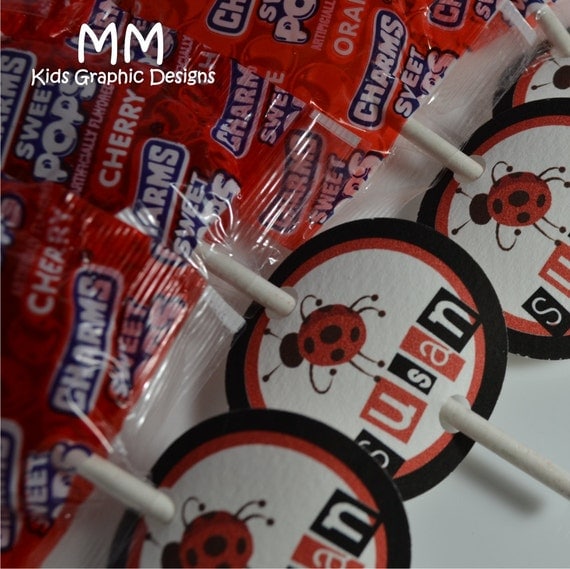 Lollipop Favor Tags - Personalized - Set of 20 - Birthday - Baby Shower - Ladybug Theme Il_570xn