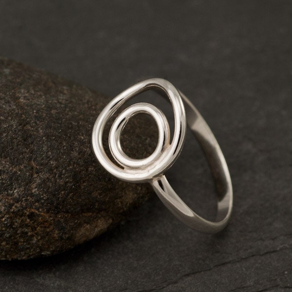Ring Silver- Sterling Silver Ring- Silver Circle Ring- Circle Duo Ring  Modern Silver Jewelry -6, 6.5, 7, 7.5, 8