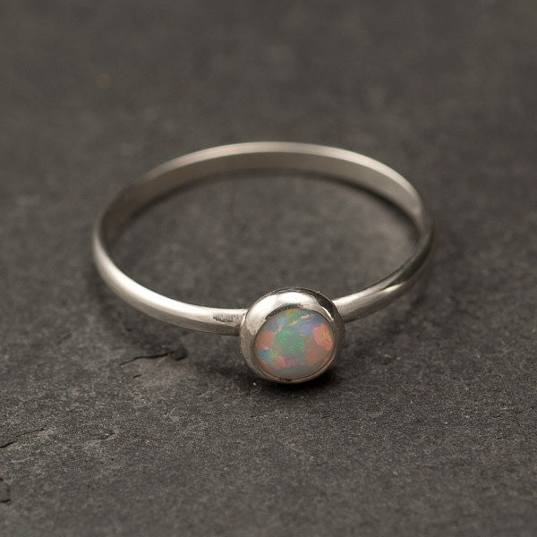 Opal Ring - Silver Opal Ring- Simple Modern Opal Ring- Sterling Silver Gemstone Ring- Handmade Silver Jewelry: sizes 4 -10