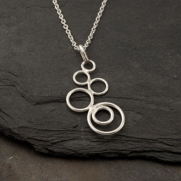 Silver Circles Necklace- Modern Artisan Pendant -Handmade Sterling Silver Jewelry- "Cascading Circles Pendant"