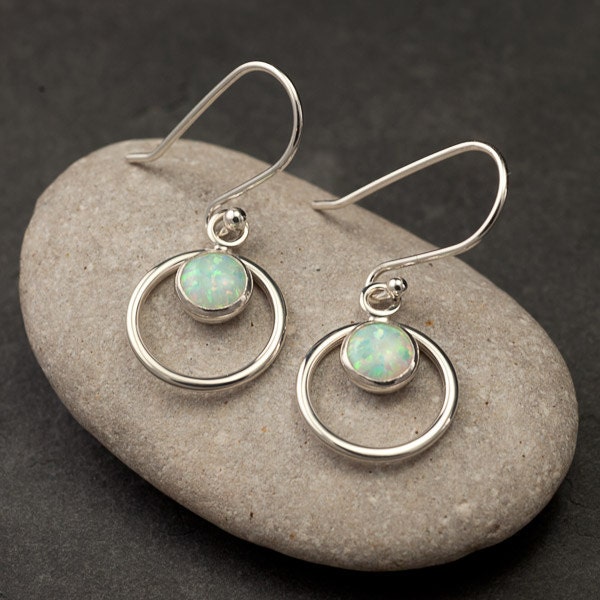 Opal Earrings- Silver Opal Earrings- Opal Dangle Earrings- Silver Earrings with opal gemstones- October birthstone
